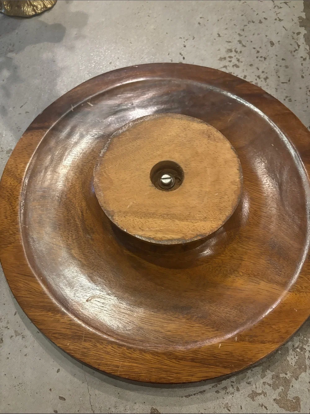 Carved Wooden Lidded  cake holder - Rich Brown Old unique wood . So pretty